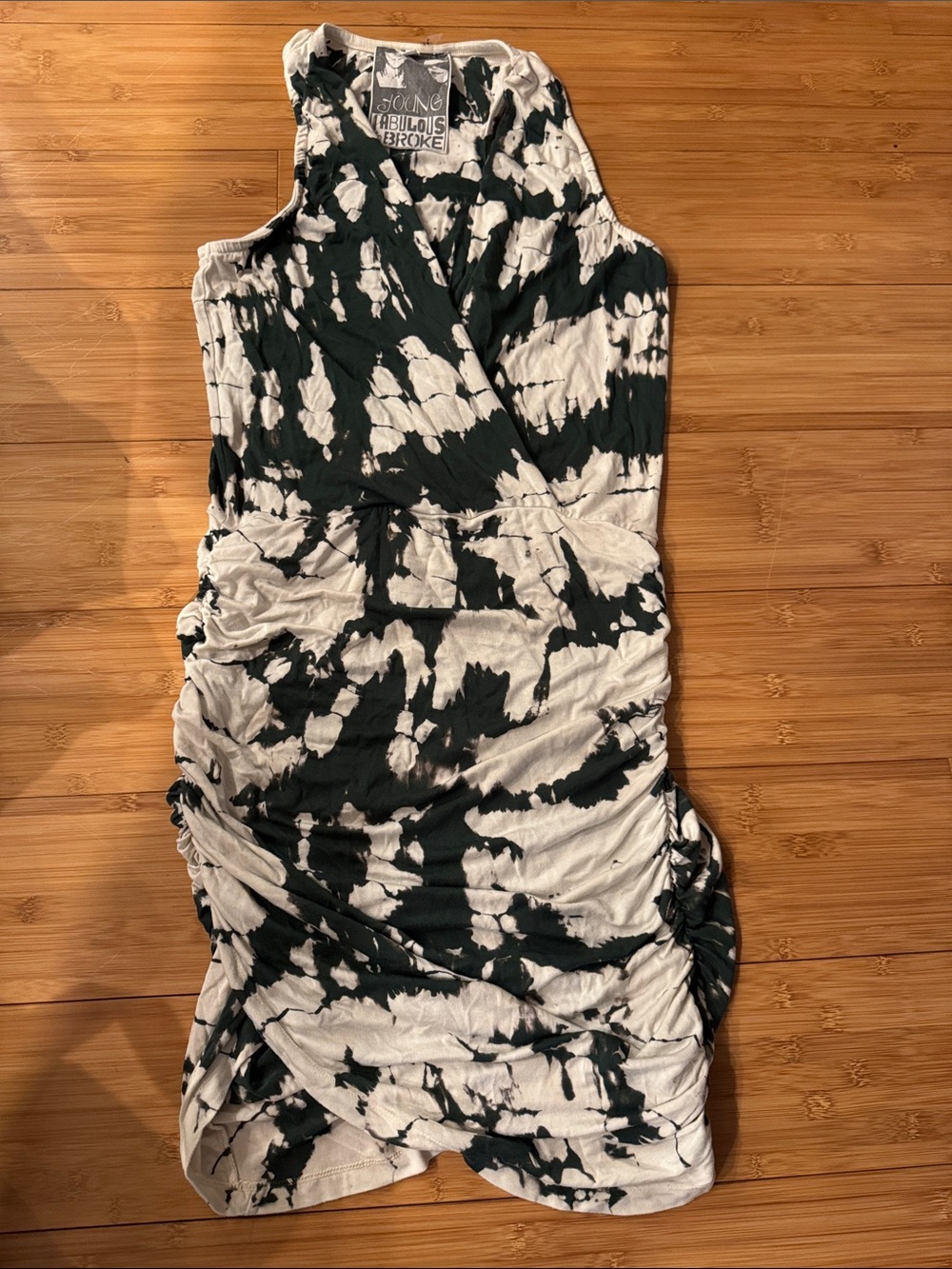 Young Fabulous & Broke Black and White Tie-Dye Ruched bottom modal Dress, size S